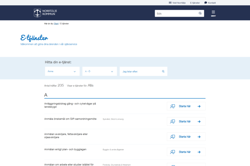 Sk&auml;rmbild av hur e-tj&auml;nster s&aring;g ut innan f&ouml;r&auml;ndringen i september 2025 d&aring; nya sj&auml;lvservice lanserades.
