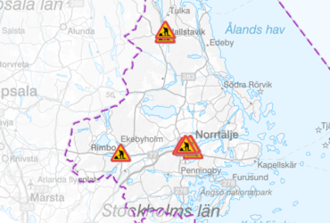 Karta som visar vägarbetsskyltar i tätorterna