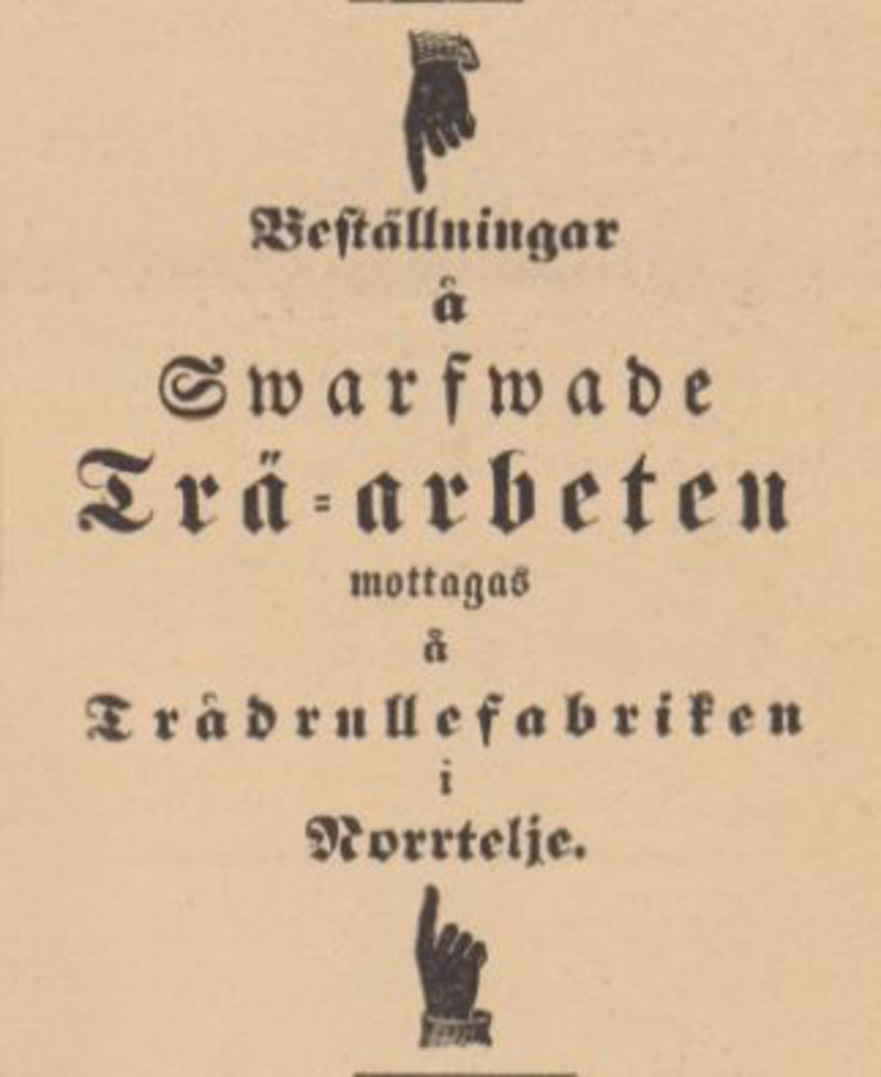 Annons om best&auml;llningar fr&aring;n tr&aring;drullefabriken