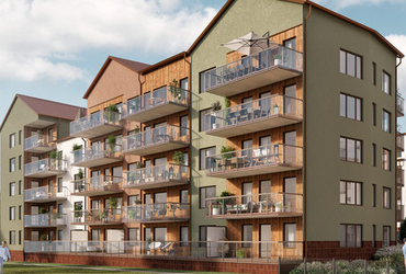 Illustration över Hamnträdgården etapp 2. Kvarter 2 i Norrtälje Hamn. 