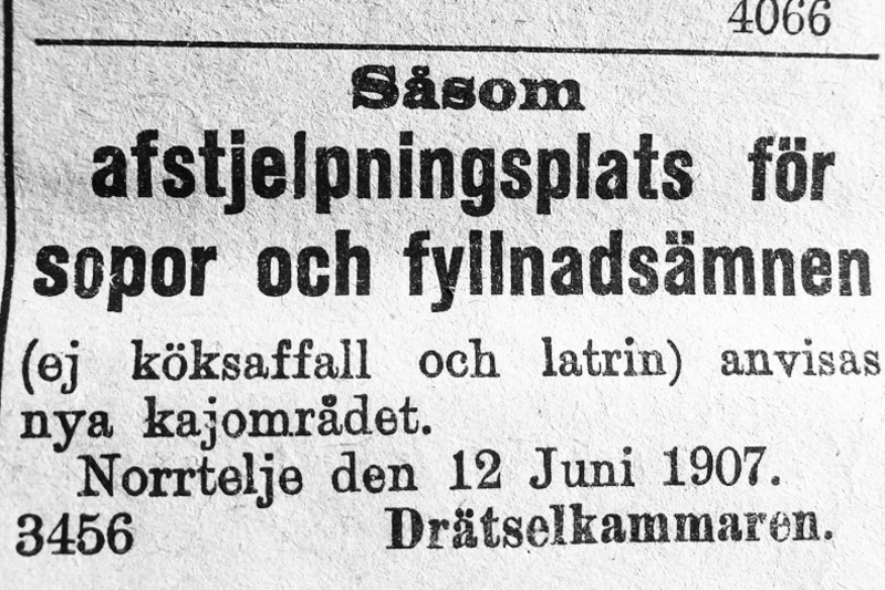 Annons fr&aring;n Norrtelje tidning fr&aring;n 1907-08-24