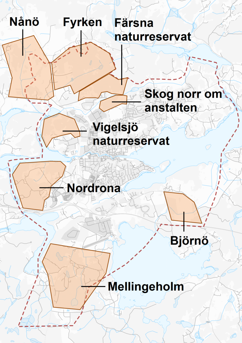 Karta med olika omr&aring;den som &auml;r t&auml;nkbara alternativ f&ouml;r en ridsportsanl&auml;ggning