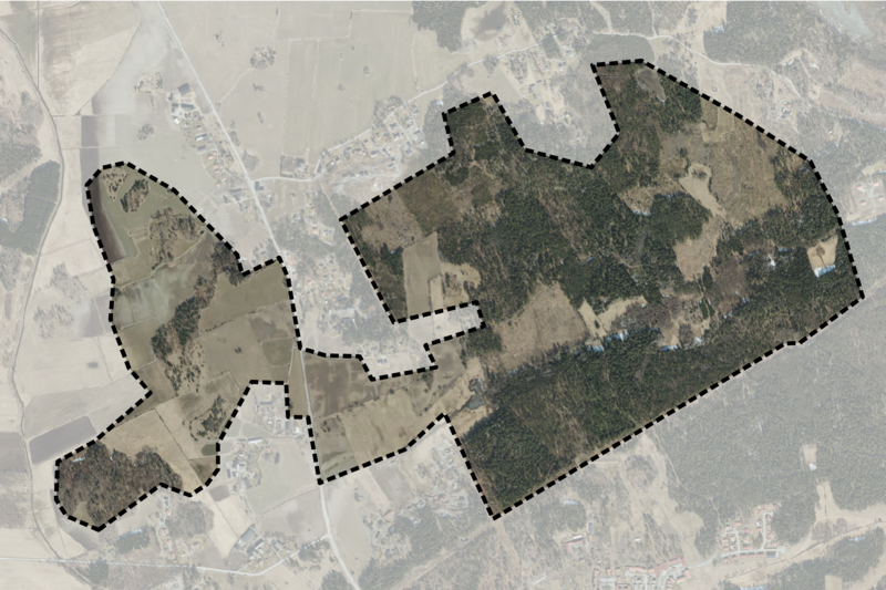 En karta som visar geografisk avgr&auml;nsning av utvecklingsomr&aring;den f&ouml;r N&aring;n&ouml;-Fyrken i Norrt&auml;lje stad