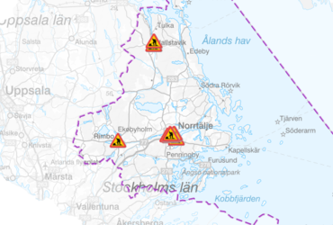 Karta över kommunen med vägarbetsskyltar
