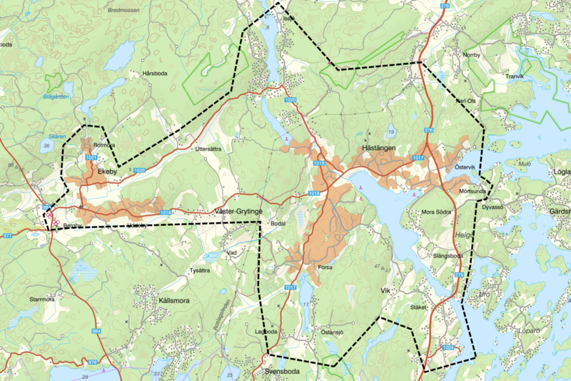 En karta med ett omr&aring;de &ouml;ver Bergshamra och Riala markerat med svart