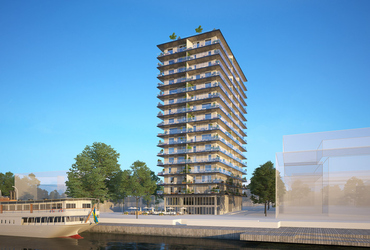 Illustration över Index kvarter Soltornet som byggs i Norrtälje hamn