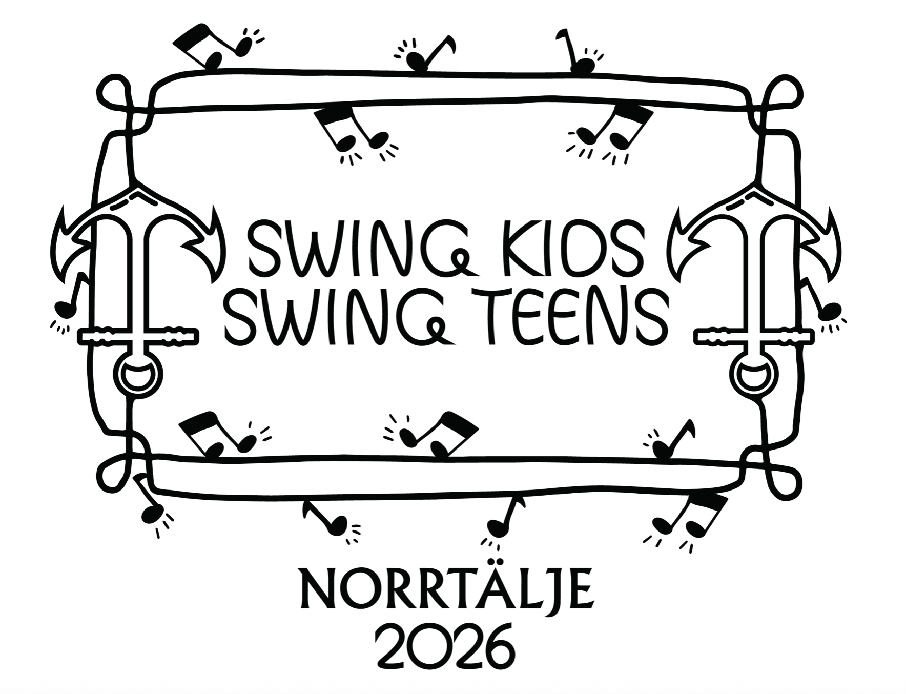 En logga där det står Swing kids swing teens norrtälje med en ram där norrtälje kommuns ankare syns.
