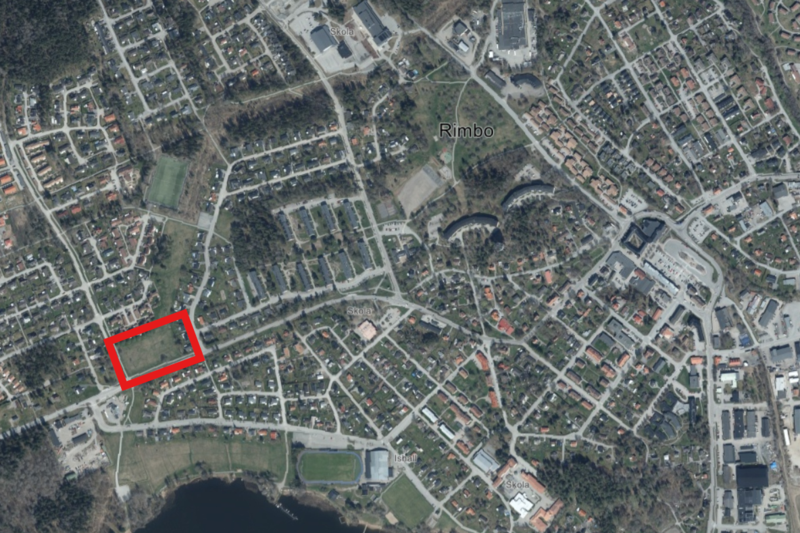 karta &ouml;ver rimbo med ett omr&aring;de markerat med r&ouml;d fyrkant