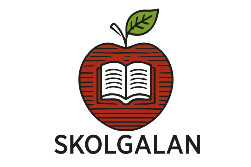 Logotyp f&ouml;r Skolgalan best&aring;ende av ett &auml;pple med en bok inuti och texten Skolgalan under