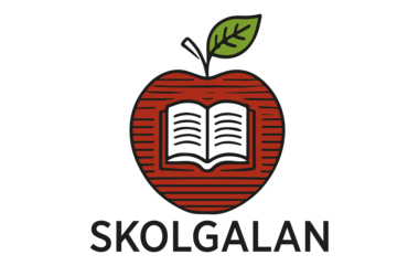 Logotyp för Skolgalan bestående av ett äpple med en bok inuti och texten 