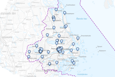 Kartbild över kommunen med pins som visar var förskolor finns