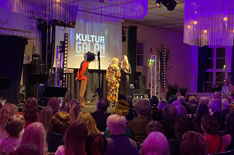 William Norrbys mamma står på scen och tar emot priset åt sin son.