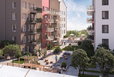 Illustration över Index Residence Orangeriet som byggs i Norrtälje Hamn