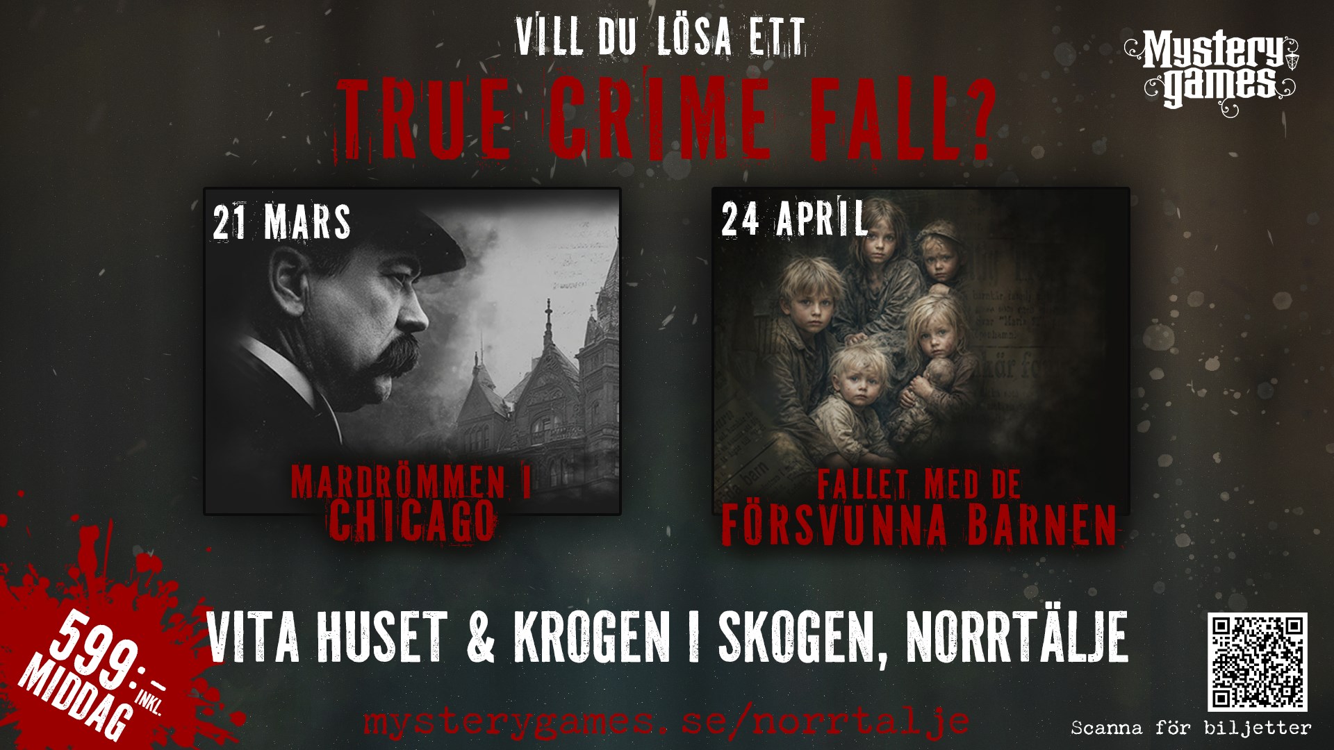 En scensättning av mordgåtorna och text. 