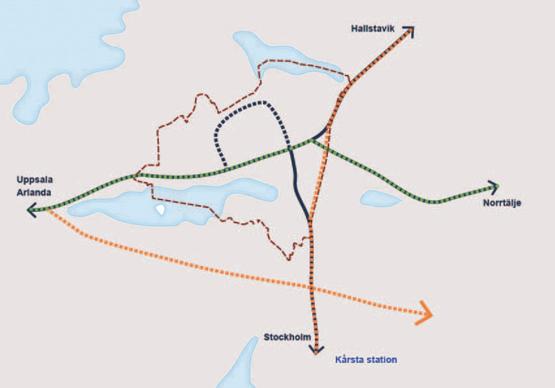 Ny v&auml;g 77 enligt TRV alternativ i kombination med ny v&auml;g 280. Farlig godstrafik och l&aring;ngv&auml;ga trafik i nord och sydlig relation kan flyttas utanf&ouml;r t&auml;torten, vilket avlastar centrum och m&ouml;jligg&ouml;r en centrumutveckling