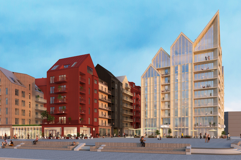 Illustration som visar hamnplan med dess träbyggnader.