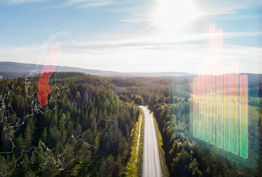 Drönarbild över landsväg med digital effekt